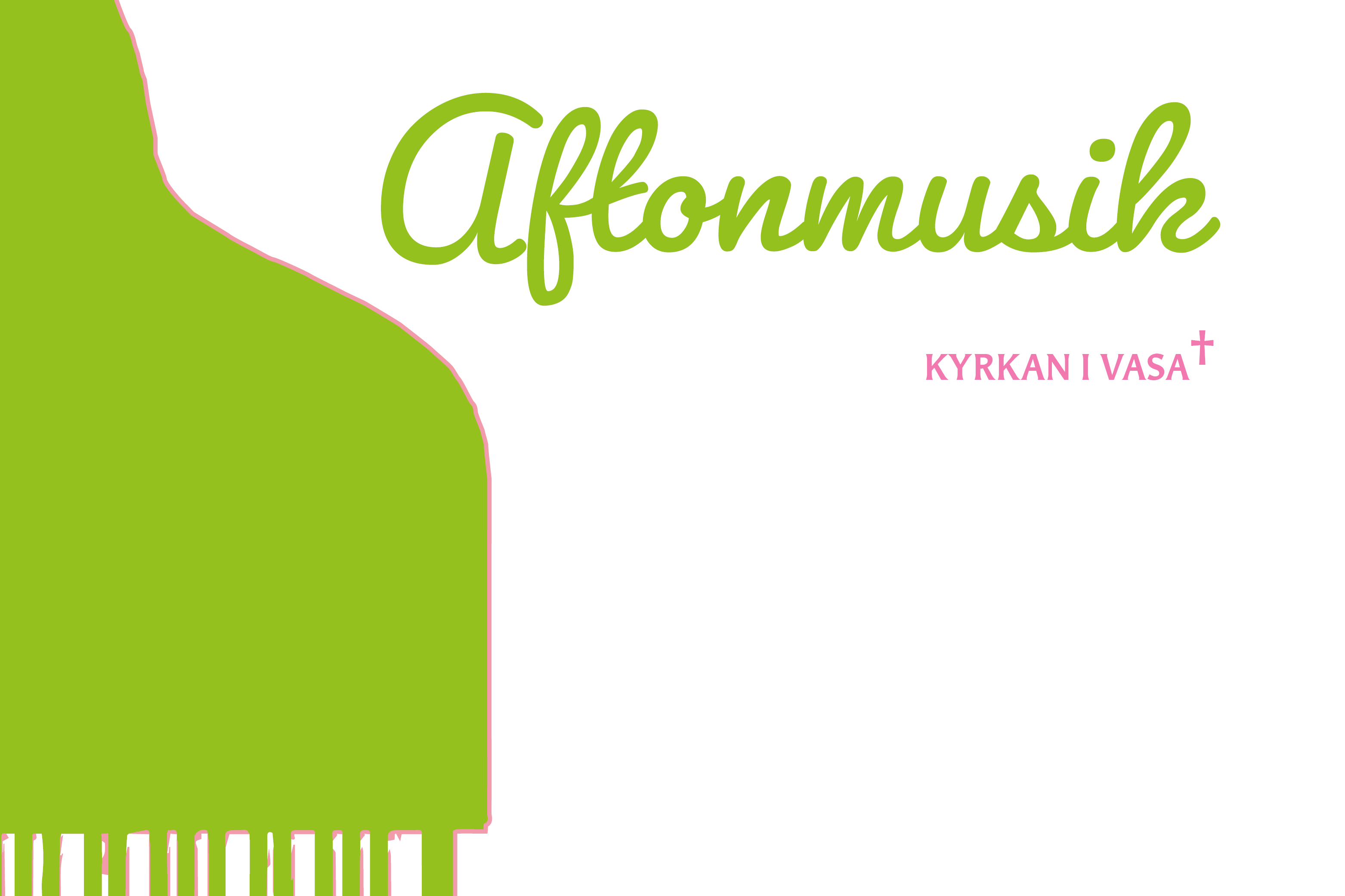 Aftonmusik Grön illustrerad flygel. Text: Aftonmusik. Kyrkan i Vasa.