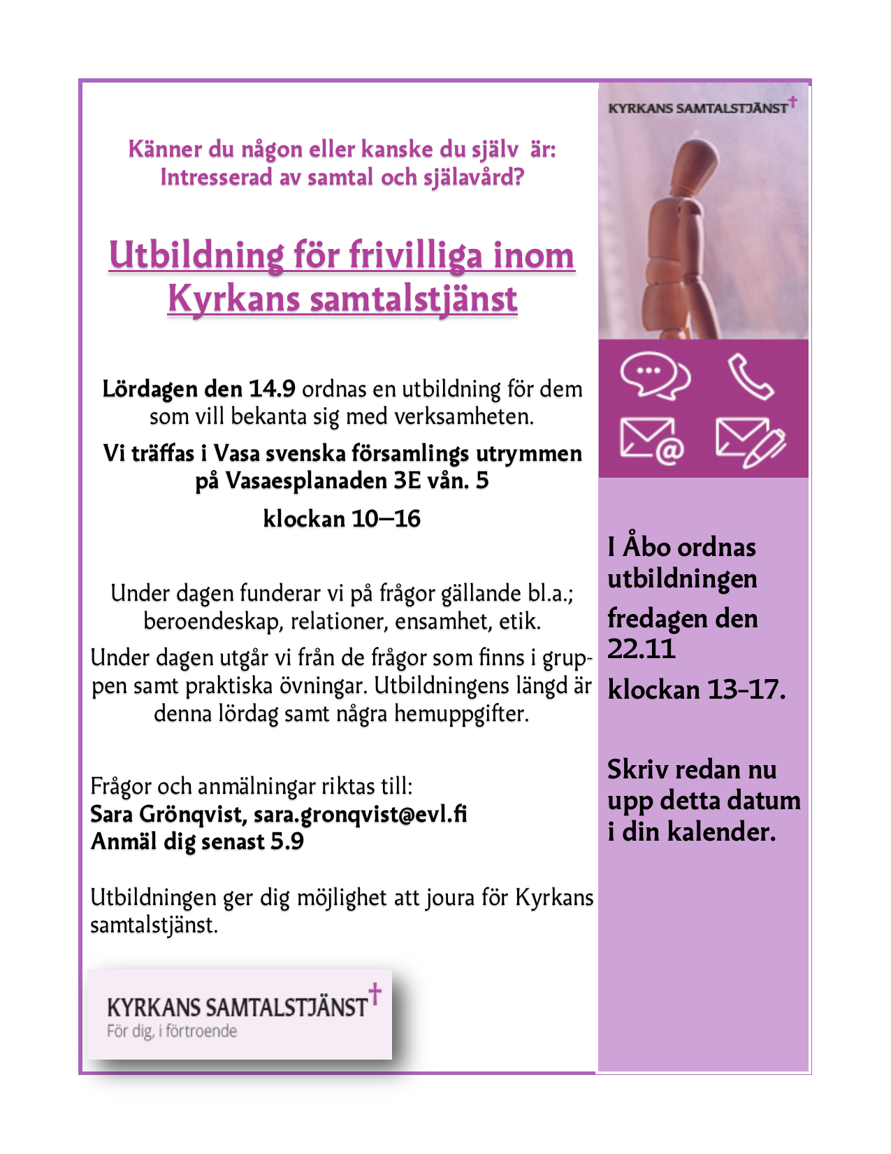 Utbildning för frivilliga inom Kyrkans samtalstjänst