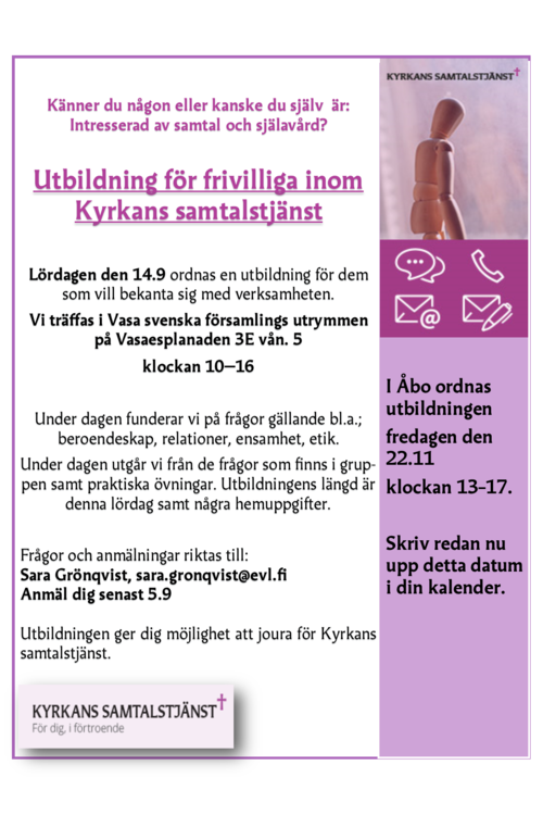 Utbildning för frivilliga inom Kyrkans samtalstjänst Utbildning för frivilliga inom Kyrkans samtalstjänst