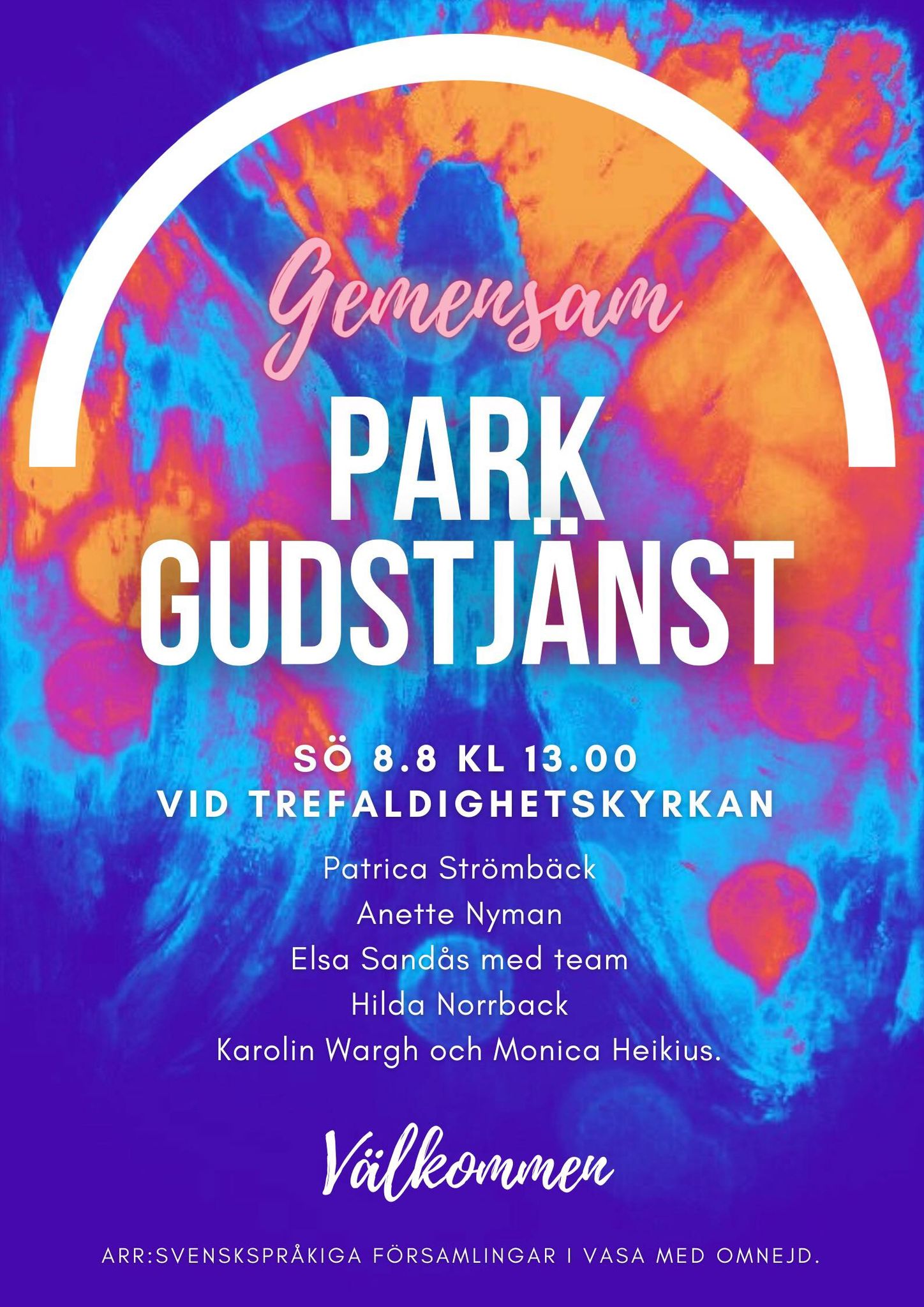 Text: Gemensam Parkgudstjänst och namnen på de medverkande.