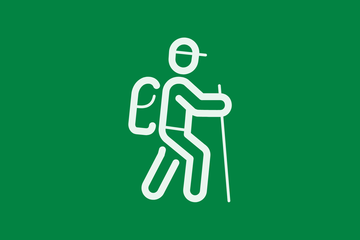 Person med ryggsäck och vandringsstav går.