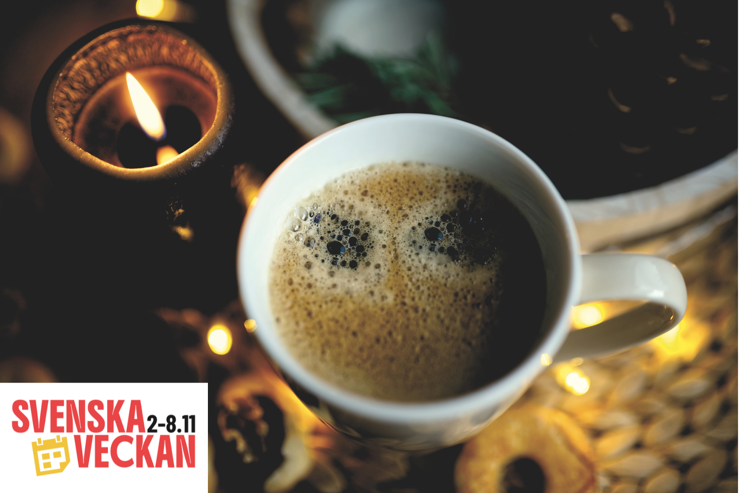 Kaffekopp. Text: Svenska veckan.