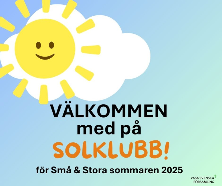 Solklubb Blå bakgrund med moln och sol och texten välkommen på solklubb.