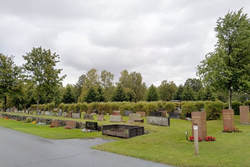 Tre rader med gravstenar på gravgården