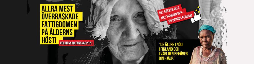 Äldre kvinna håller sig för huvudet. Texter om fattigdom på ålderns höst.